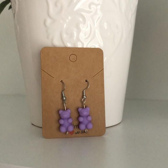 New Gummy Bear Resin Dangle Drop Resin Earrings Fun Candy Cute Purple Fun Gifts - Picture 4 of 8